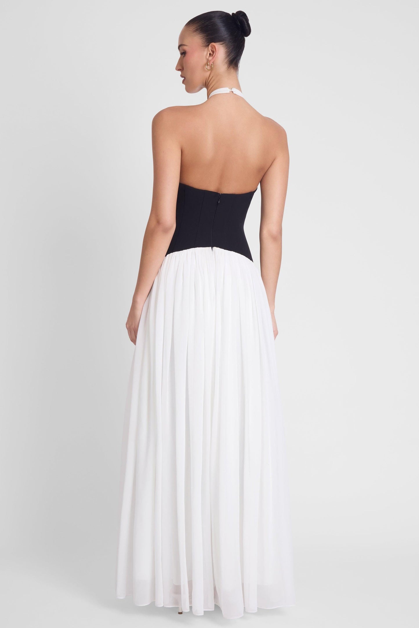 Contrast Corset Maxi Dress - Black & White