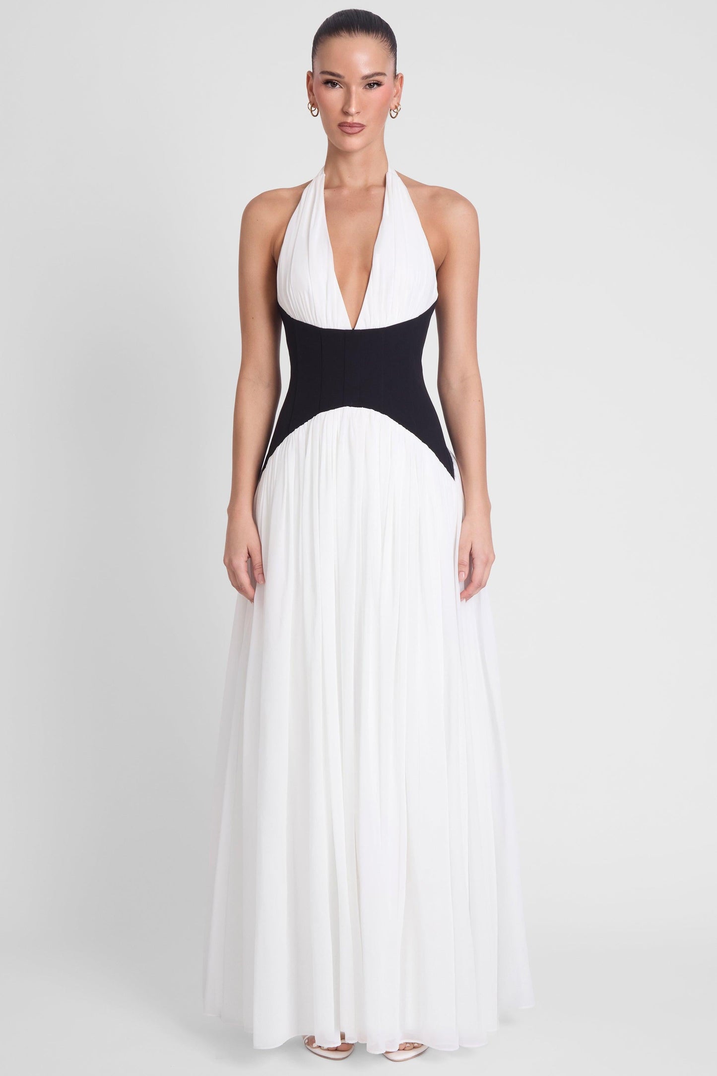 Contrast Corset Maxi Dress - Black & White