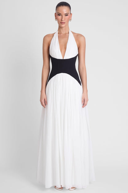 Contrast Corset Maxi Dress - Black & White