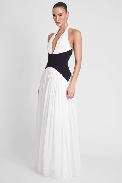 Contrast Corset Maxi Dress - Black & White
