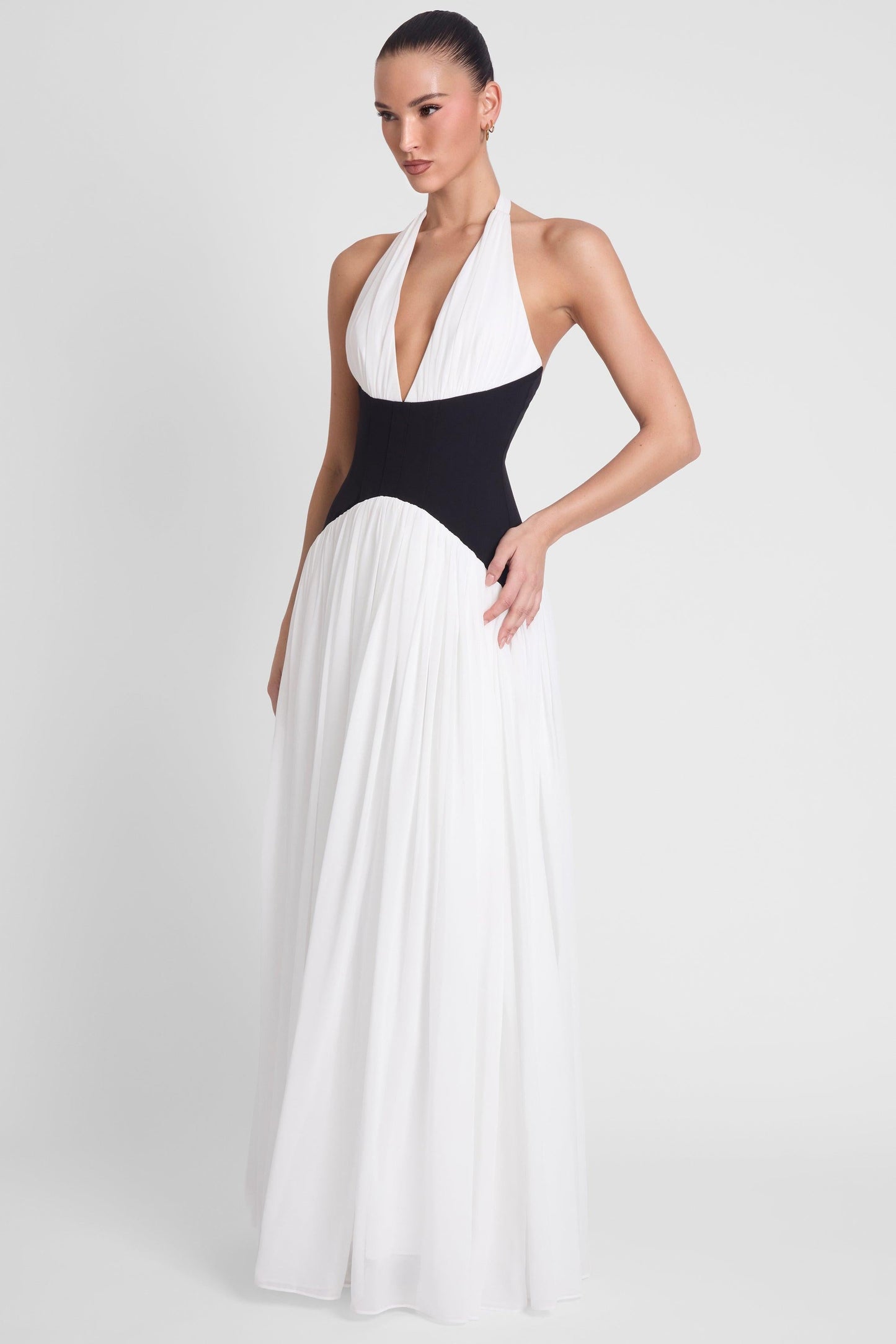Contrast Corset Maxi Dress - Black & White