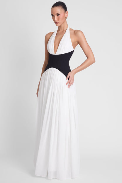 Contrast Corset Maxi Dress - Black & White