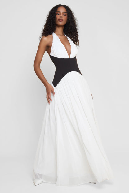 Contrast Corset Maxi Dress - Black & White