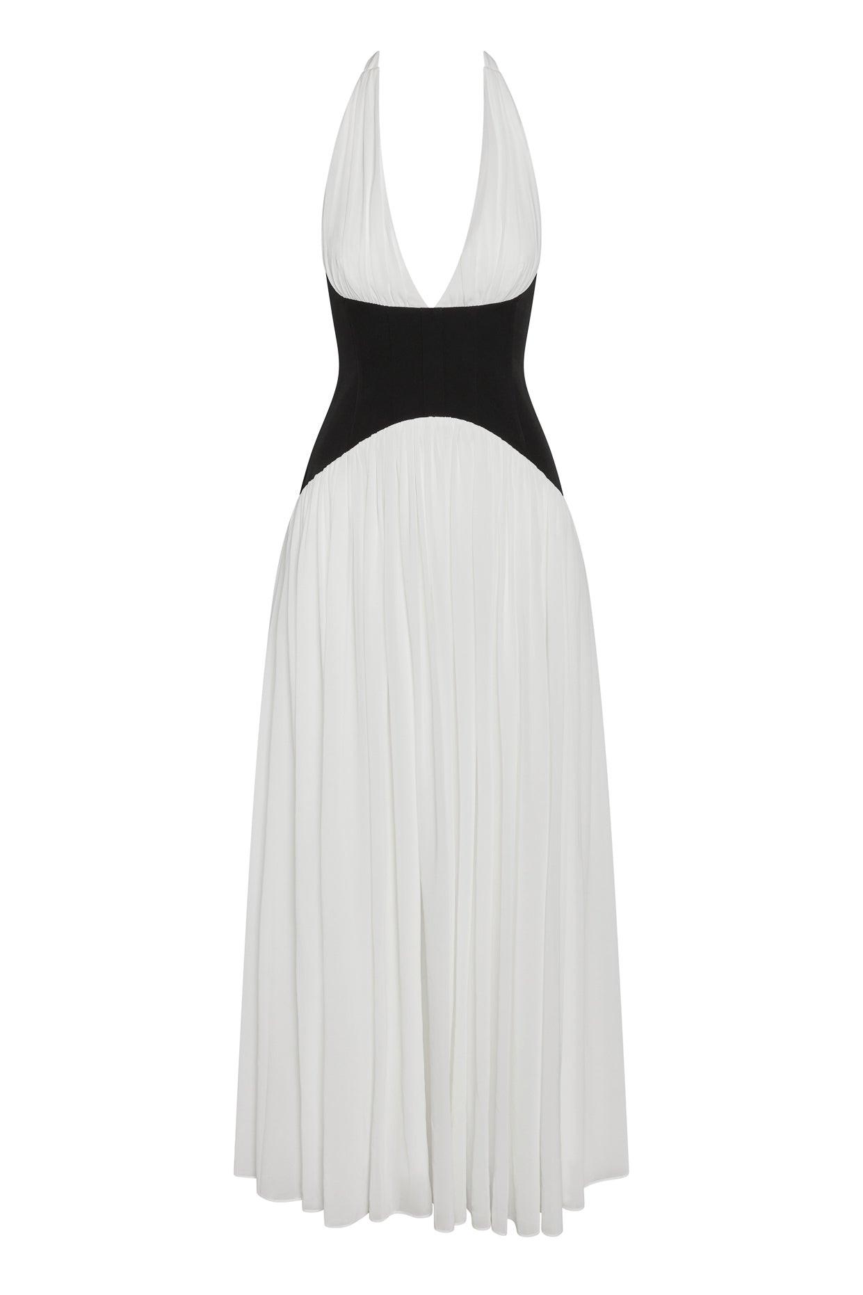 Contrast Corset Maxi Dress - Black & White