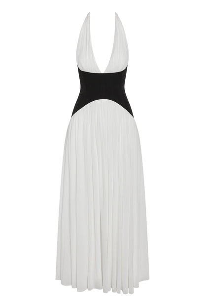 Contrast Corset Maxi Dress - Black & White