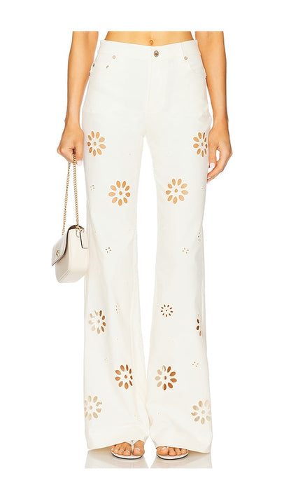 Floral cutout denim jeans