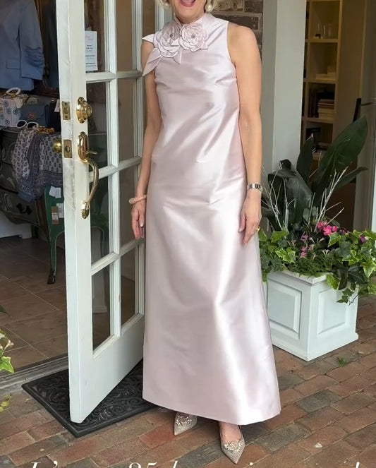 Blush-Colored Sleeveless Floral Dress