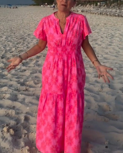 Pink floral print maxi dress