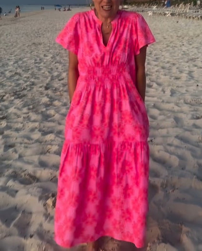 Pink floral print maxi dress