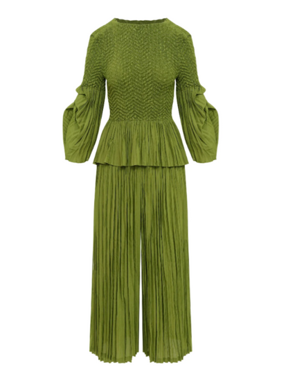 Pleated Stretchy Fabric Pants Set