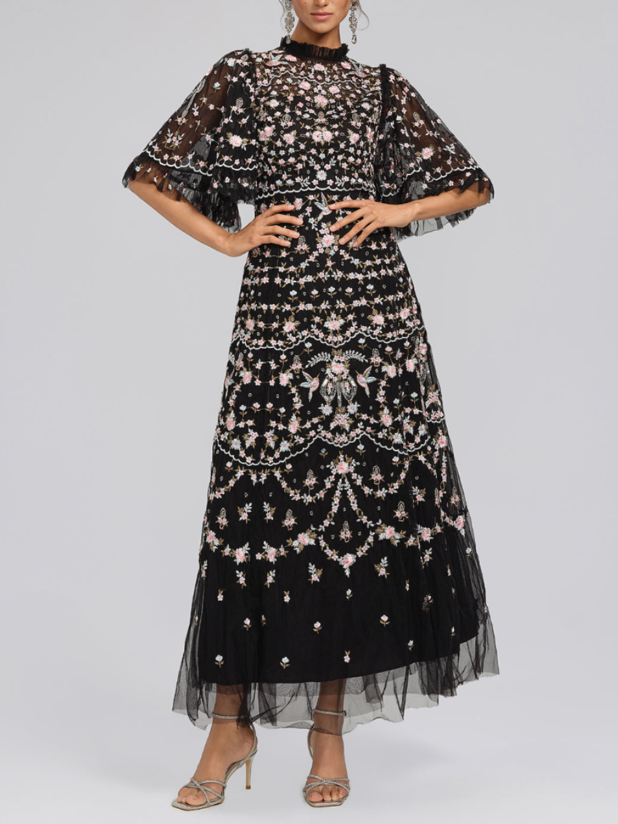 Floral Ruffled Tulle Dress