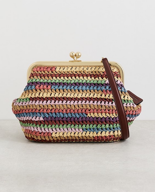 Rainbow Large Weave Straw Kisslock Frame Bag