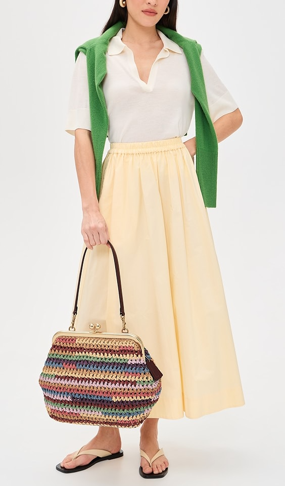 Rainbow Large Weave Straw Kisslock Frame Bag