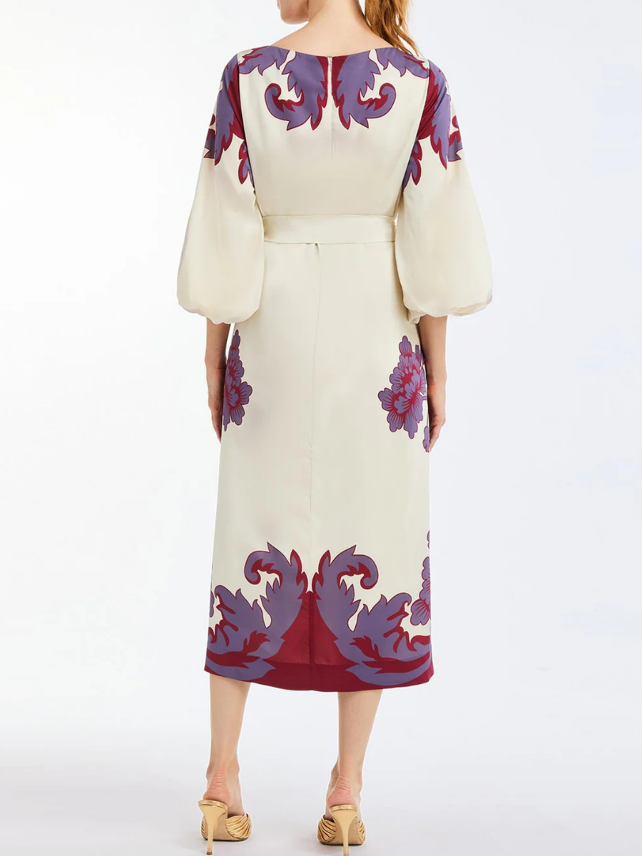 A- Line Crewneck Puff Sleeve Dress