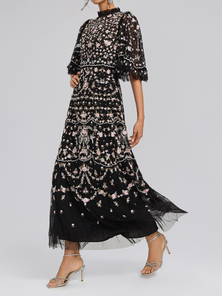Floral Ruffled Tulle Dress